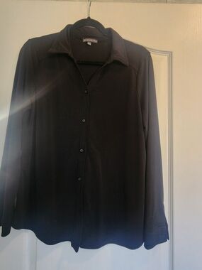 Adrianna Papell Black Long Sleeve Button Front Blouse L Euc